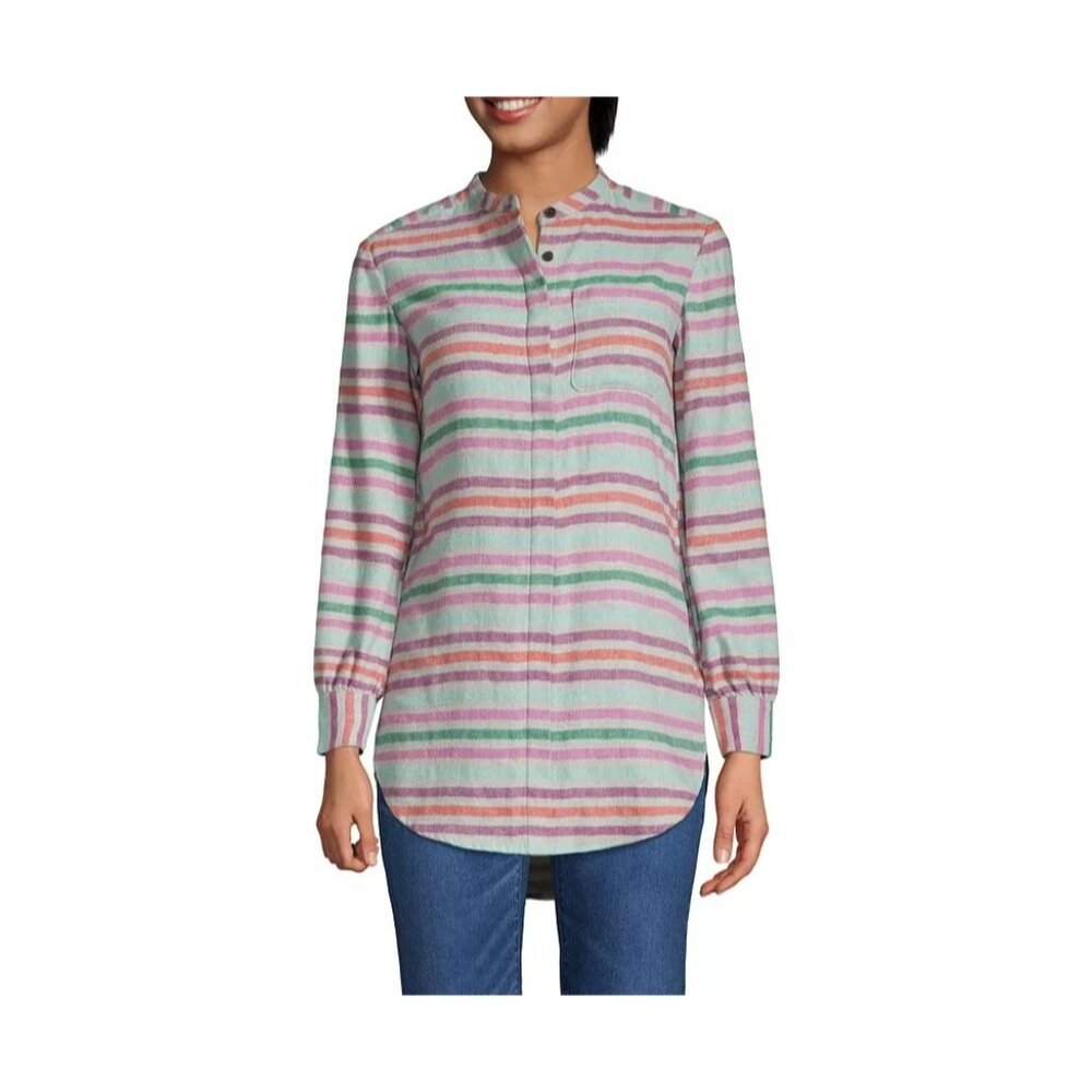 Lands End Womens Flannel A-Line Long Sleeve Tunic Multicolored Long Sleeve M